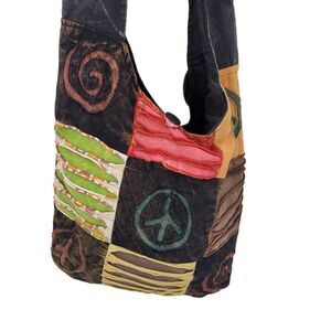 Handmade Black Patchwork Hobo Hippie Patchwork Crossbody Sling Bag‎ Peace